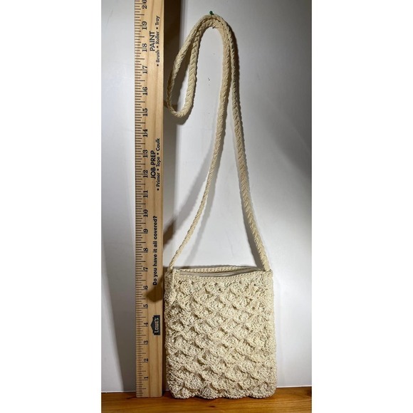 Retro Shoulder Bag Raffia Basket Design Handmade Summer Beach Purse Pearls - Picture 5 of 10